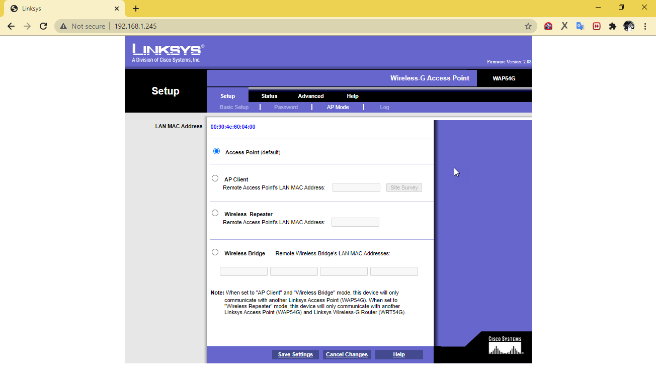 Cara Setting Access Point Linksys WAP54G sebagai Access Point Hotspot