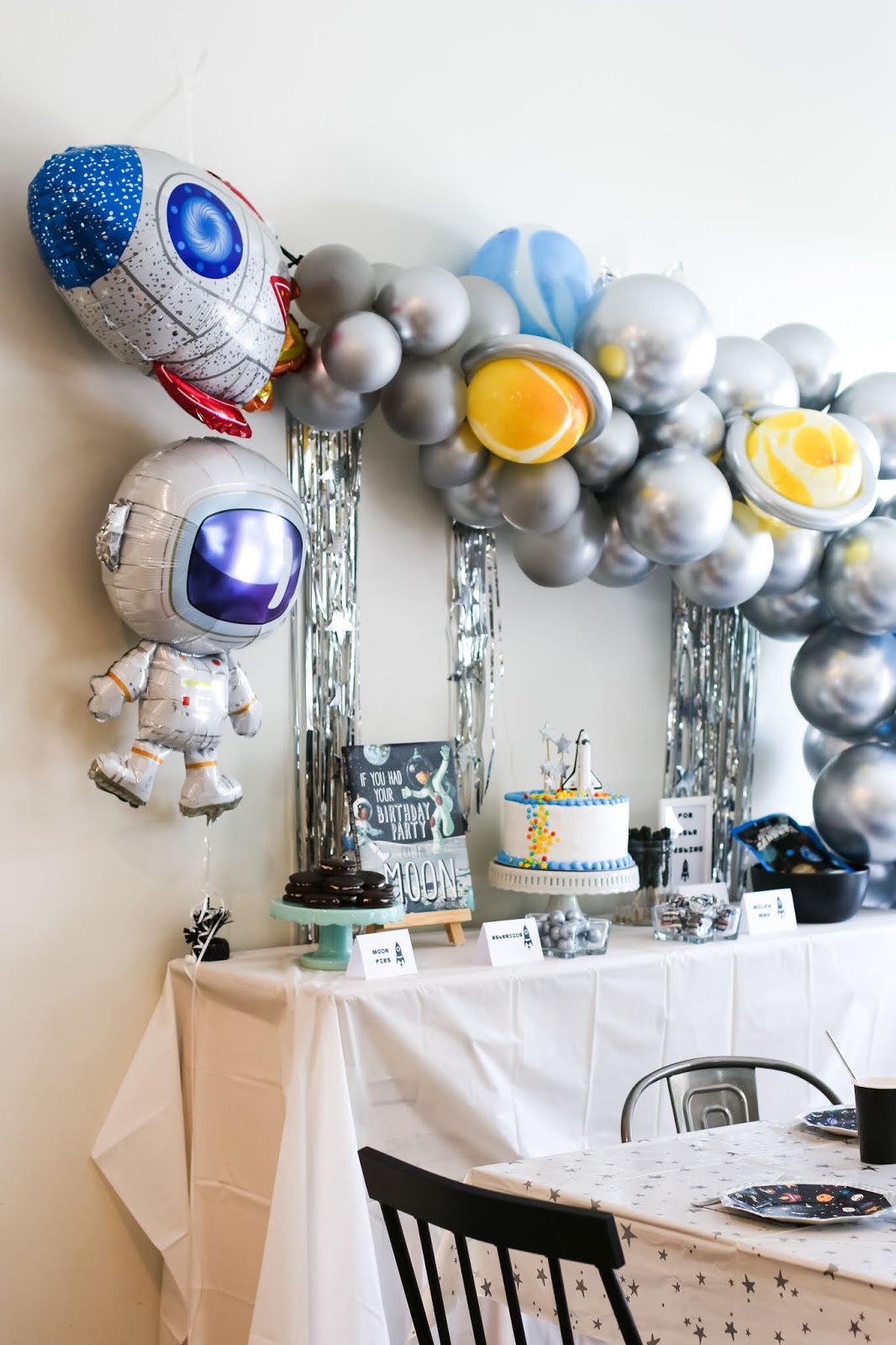 Space ONE high chair banner for 1st Astronaut birthday or I love you to the Moon and back themed party