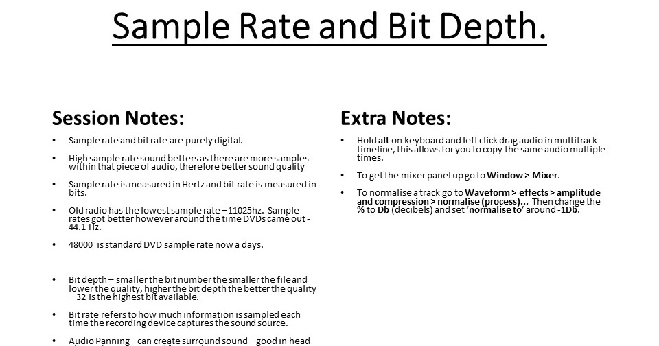 Audition Session 3 Sample Rate and Bit Depth.