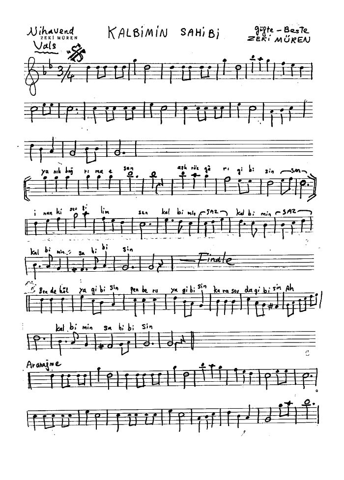 Kalbimin Sahibisin Notalar Sozleri