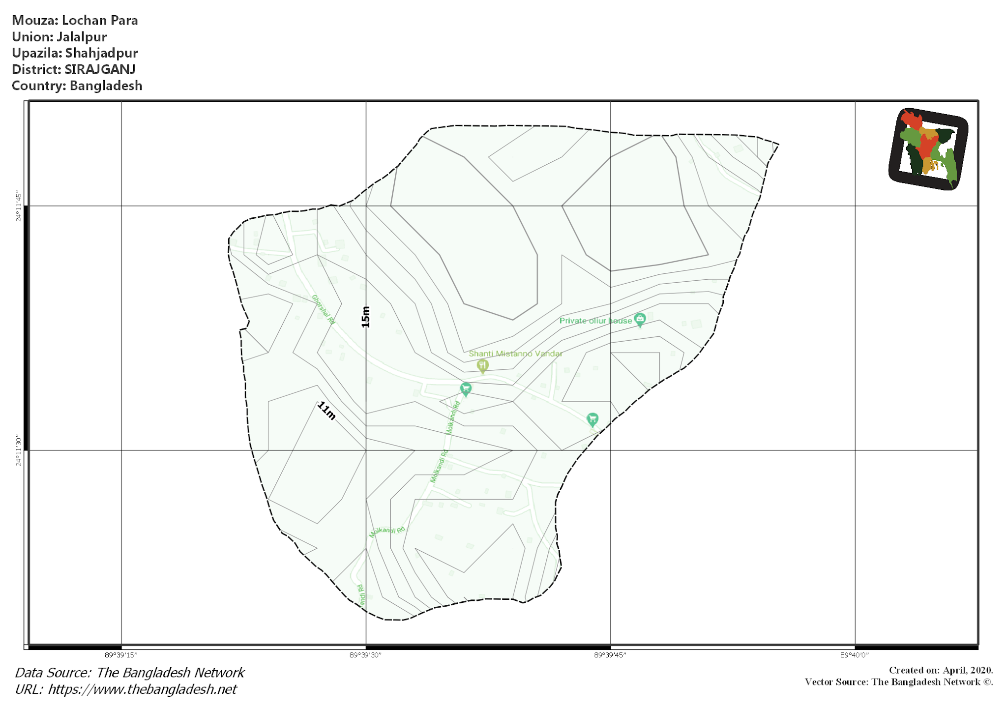 Map of Lochan Para Mouza of Shahjadpur Upazila, SIRAJGANJ, Bangladesh.