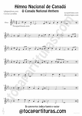 Tubepartitura Himno Nacional de Canadá partitura para Oboe Himnos nacionales del mundo