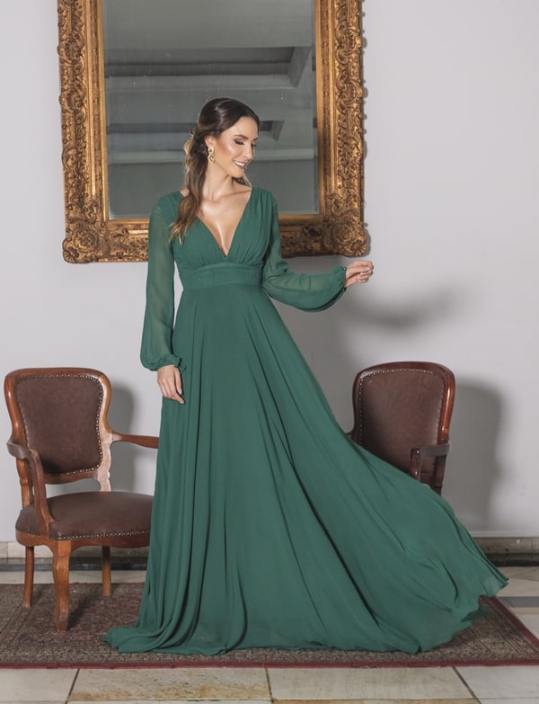 vestido longo verde de manga longa vestido longo verde de manga longa