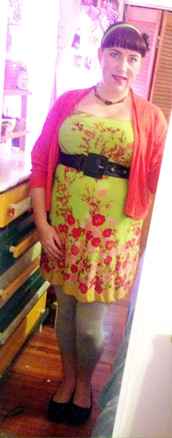 Summer Sundress for Late Fall - Bright Orange and Green Plus Size Pin Up Outfit for Work