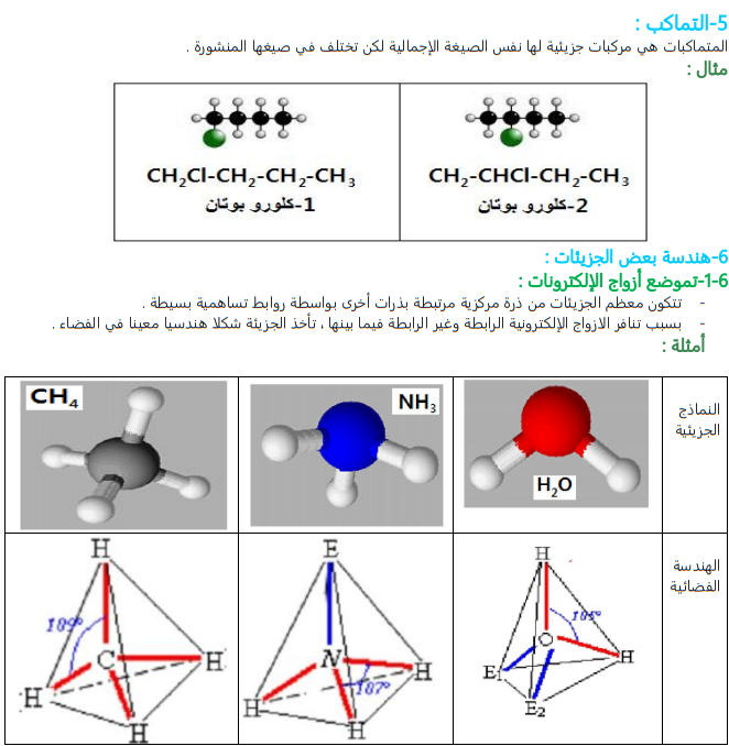 درس هندسة بعض الجزيئات للجذع المشترك علوم