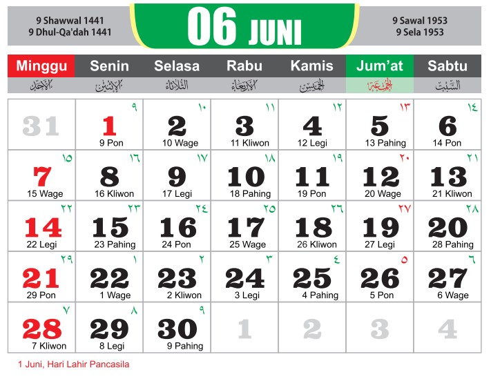 Kalender Bulan Juni 2020 Lengkap Hari Libur Nasional Azkadina Com