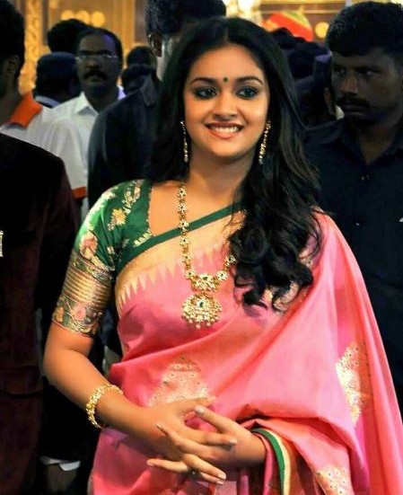 Keerthy Suresh in Pink Saree with Cute and Awesome Lovely Chubby Cheeks ...