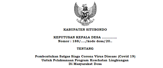 Contoh SK Pembentukan Satgas Covid 19 Untuk Pelaksanaan Program Kesehatan Lingkungan Di Masyarakat Desa