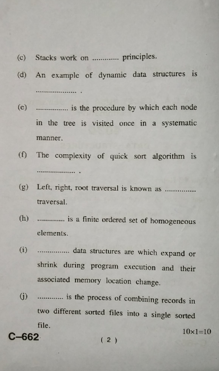 BCA Data Structures Question Paper HPU