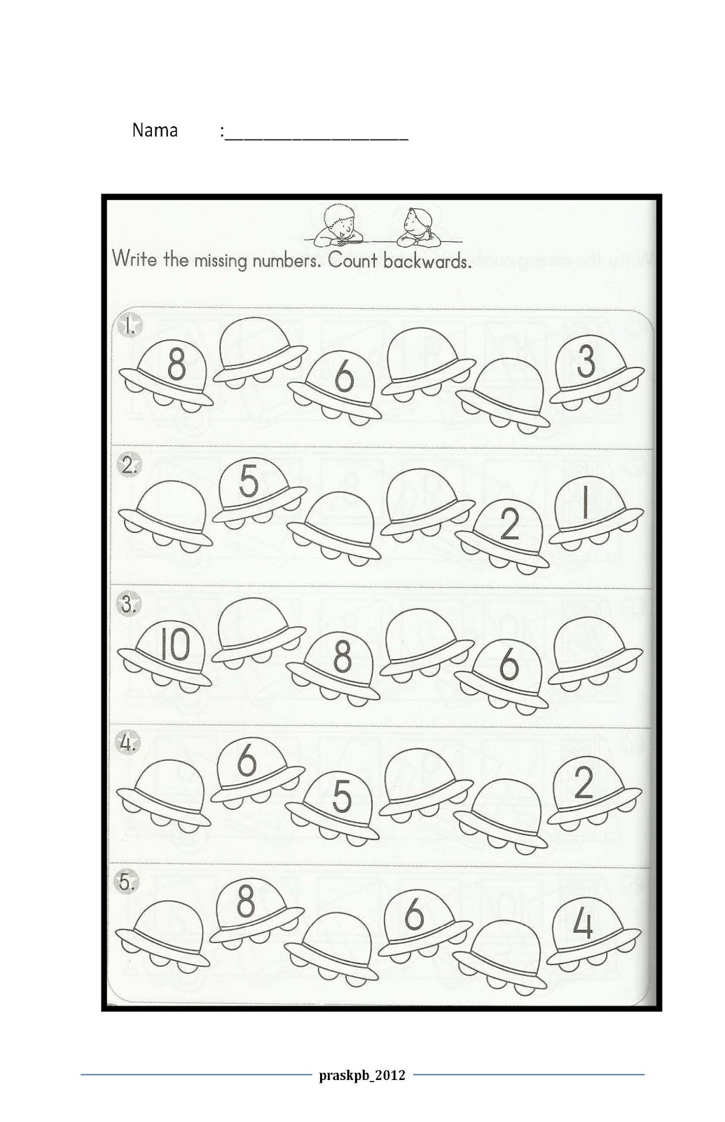 PRASEKOLAH SK PESANG BEGU: LEMBARAN KERJA AWAL MATEMATIK