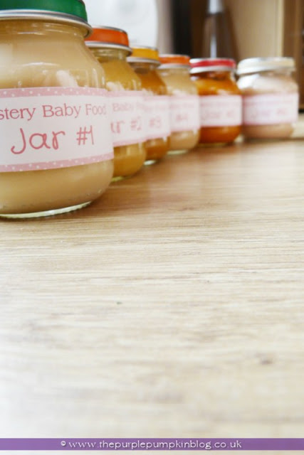 Guess The Baby Food Game for a Baby Shower at The Purple Pumpkin Blog