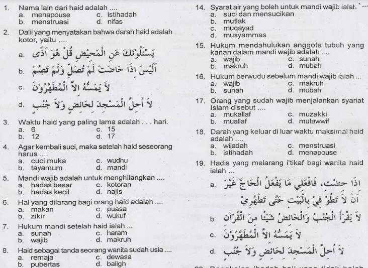 Soal Ulangan Fiqih Kelas 1 Semester 2 Kunci Dunia