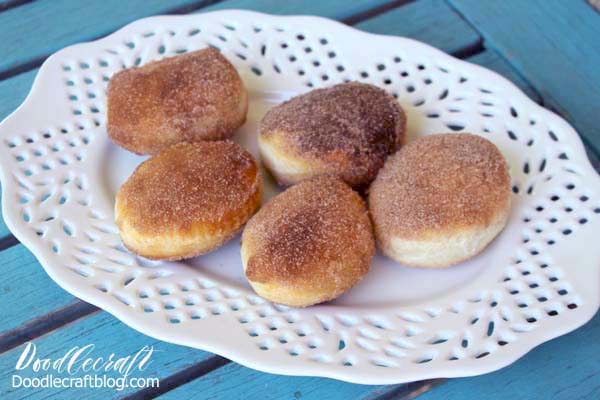 5 Minute Air Fryer Donuts sprinkled in cinnamon and sugar for the perfect After School Snack!