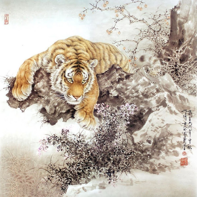 Художник Тан Цзян. Тигр в стиле Гохуа