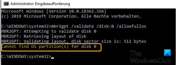 MBR2GPT no puede encontrar la partición del sistema operativo