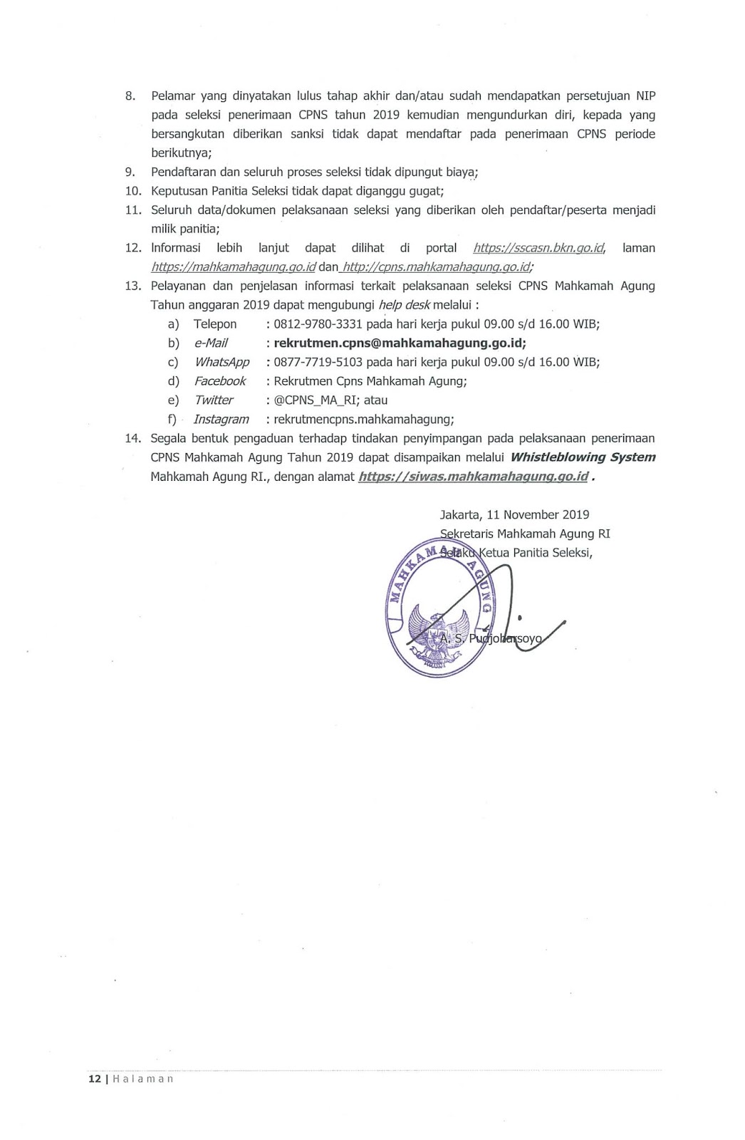 Lowongan CPNS Mahkamah Agung RI Tahun Anggaran 2019 [2104 Formasi