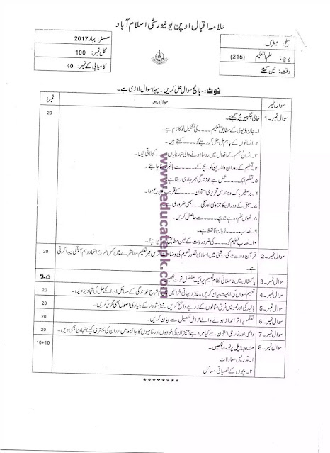 AIOU Past Paper Course Code 235 Matric Level