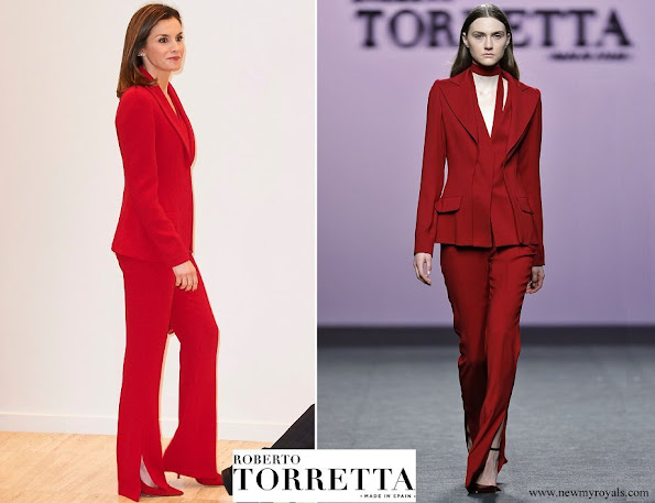 Queen Letizia wore Roberto Torretta suit from Torretta Fall Winter 2017 2018 collection