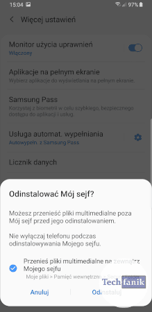 Usuwanie Mojego Sejfu krok 2