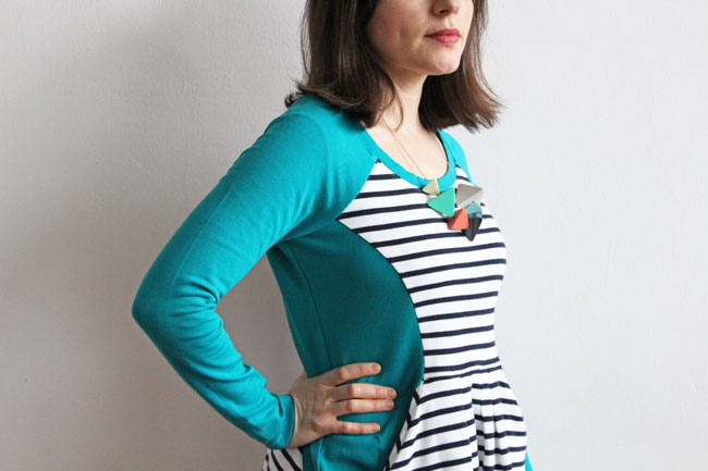 Tilly's teal and stripe ponte Zadie dress - sewing pattern by Tilly and the Buttons