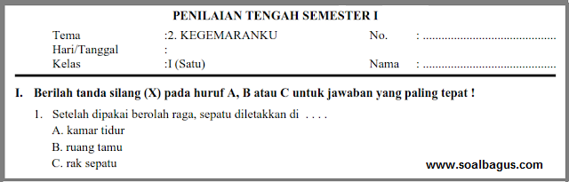 Soal Pts Semester Gasal Kls 1 K13 Madrasah