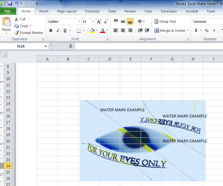 Insert text watermark in excel image