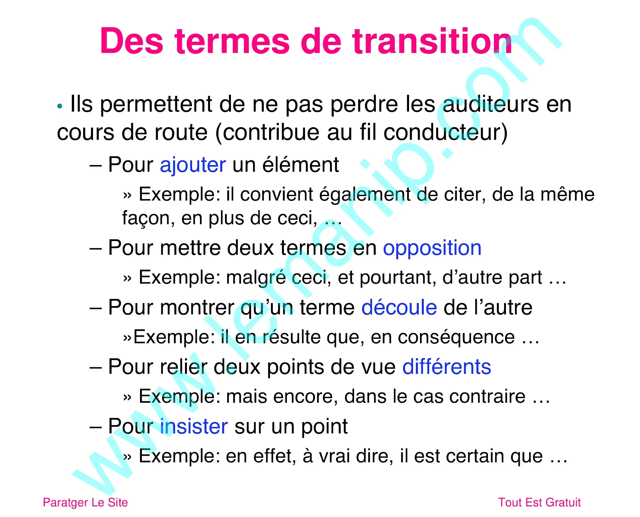 Des termes de transition