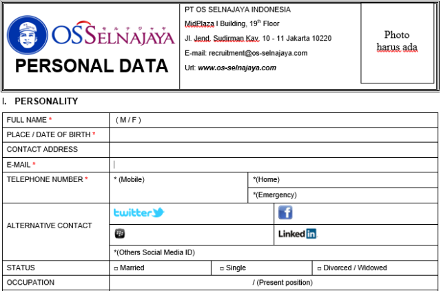 Contoh biodata lamaran kerja dalam bahasa Inggris