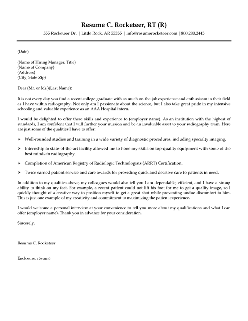 sample cover letter for radiologic technologist