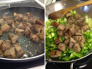 stew, making stew, browning meat, beef