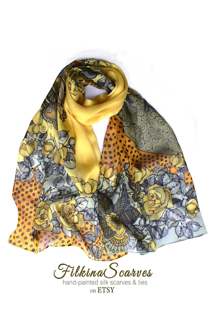 Silk Bridal Shawl, Evening Formal Wrap, Hand Painted Silk Scarf, Summer Scarf Yellow, Floral Summer Scarf, Women's Gift, Yellow roses Scarf, FilkinaScarves on Etsy #womensgifts #giftforher #summer #scarf #yellow #painted #roses #filkinascarves #etsy #bridalgift #evening #wrap #floral