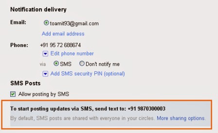update Google+ Posts via SMS