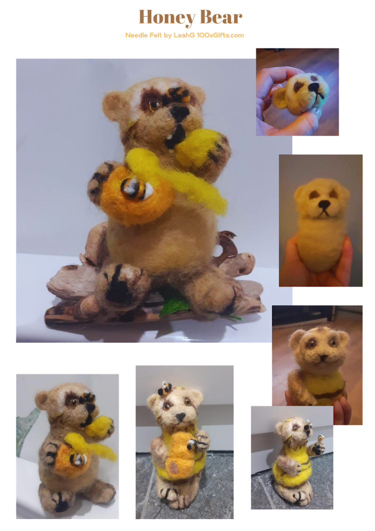 needle felt teady bear bees honey honeycomb