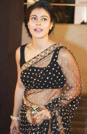 Bollywood Actress Kajol Latest Stills In Black Netted Saree 2