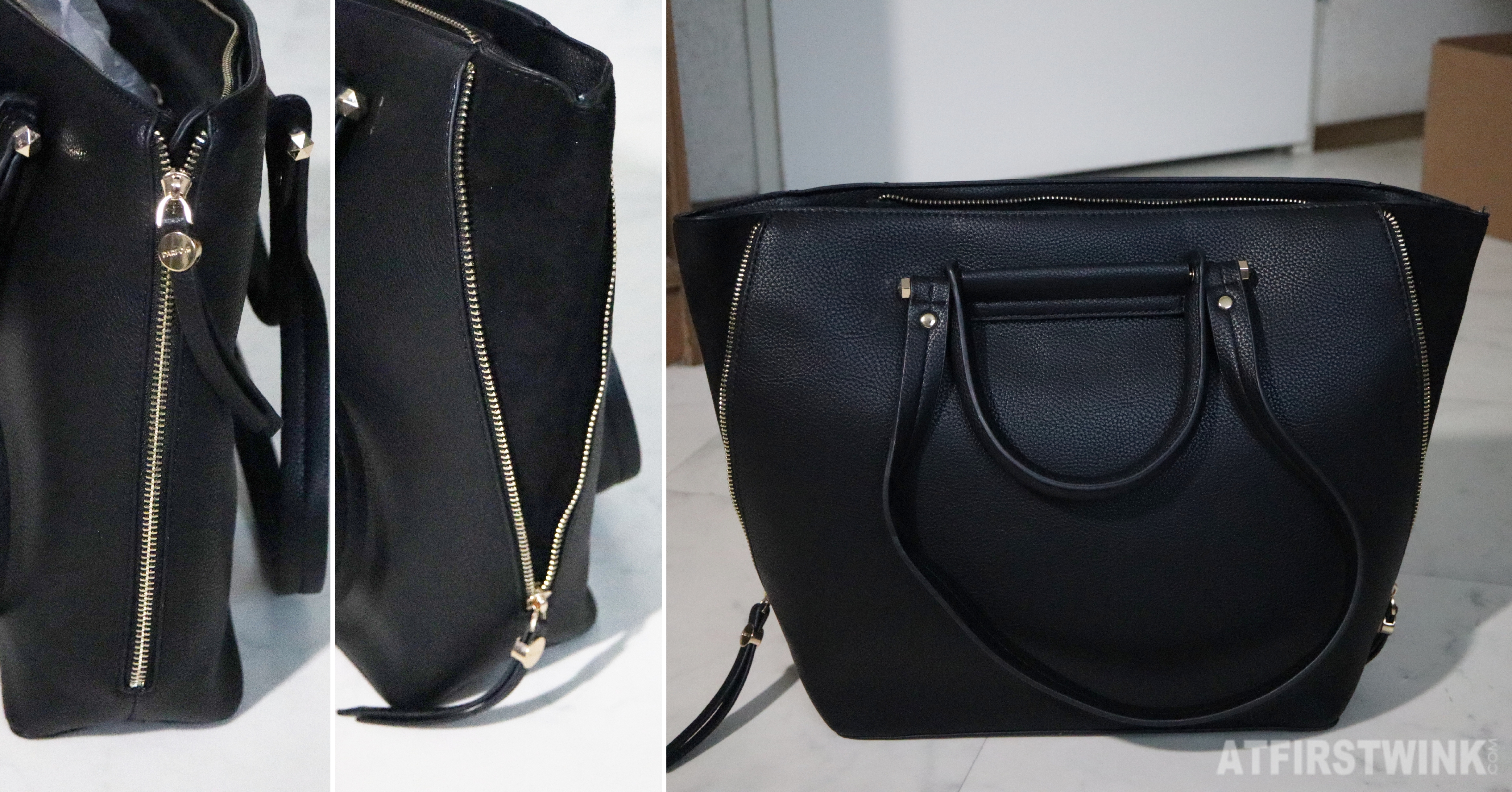 Parfois faux leather black bag unzippered widened