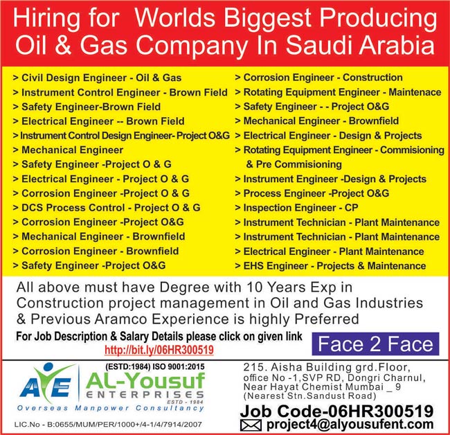 Large Number of Job Vacancies in Oil & Gas (Brownfield) in Saudi Arabia