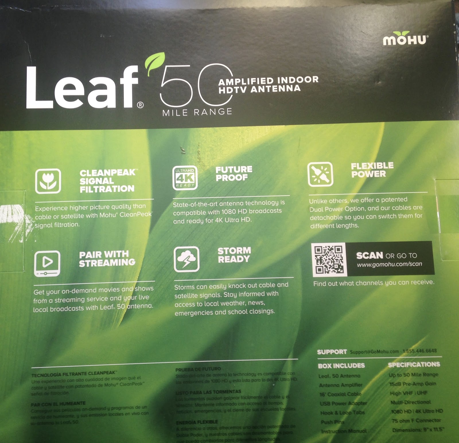 Mohu Leaf 50 Amplified Indoor Hdtv Antenna Nocable