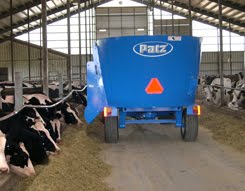A Patz Vertical TMR Mixer in Operation on a Dairy Farm