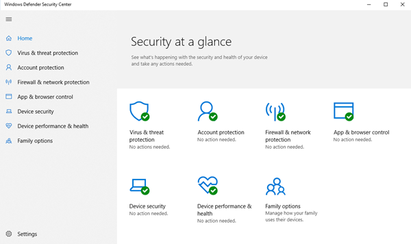 Acción de Windows Defender necesaria o recomendada