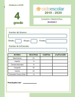 Examen Trimestral Cuarto grado 2019-2020