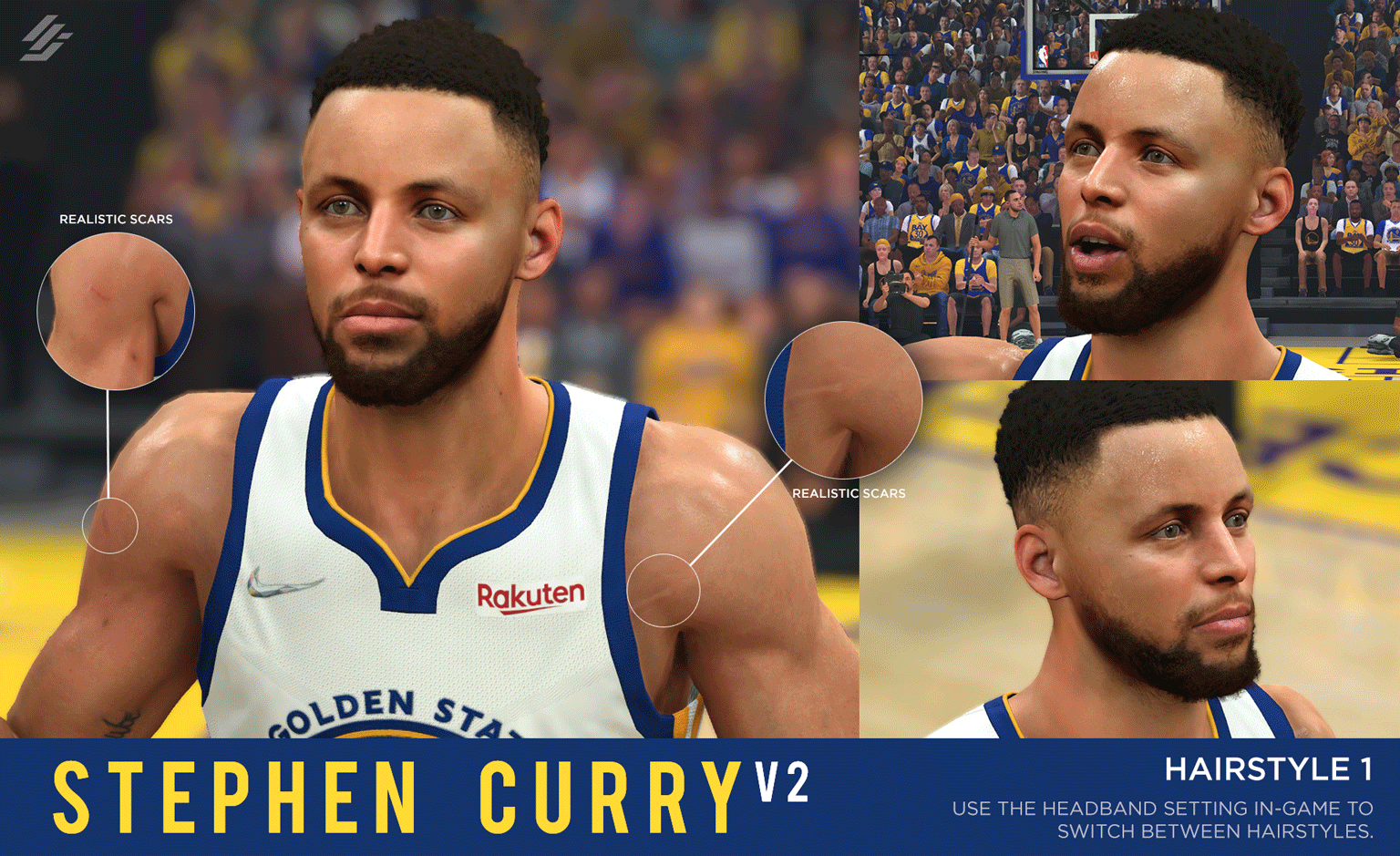 NBA 2K22 Stephen Curry Cyberface V2 (Hairstyles Switching) by Monja