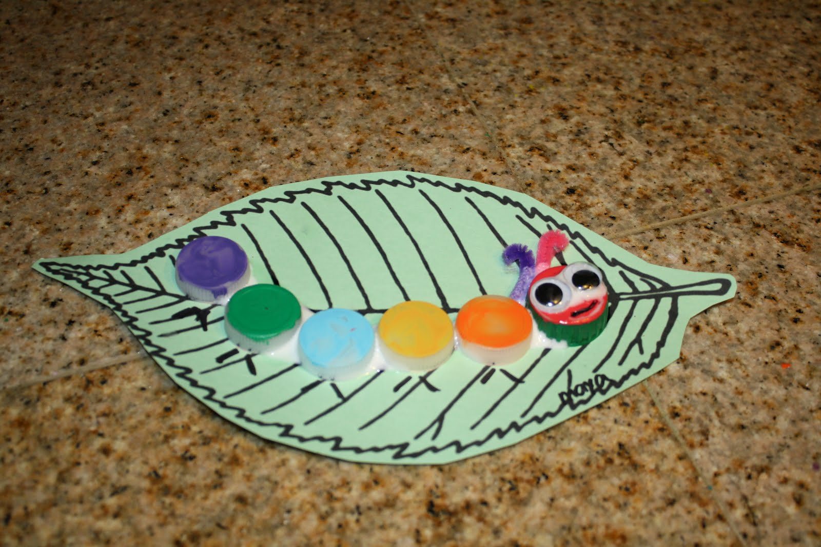The Laber Family C is for Caterpillar Caterpillar Bottle Cap Craft