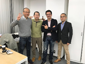 Group photo (from left: executive producer Harry Morishita, creator Yu Suzuki, co-producer Cédric Biscay).