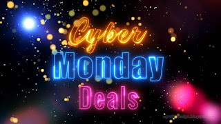 Cyber Monday Deals Discount Sale Concept Neon Light With Abstract Shiny Flare Glitter Bokeh Lights And Sparkles Background Design