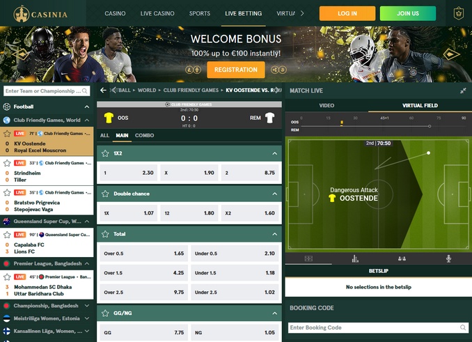 Casinia Live Betting Screen