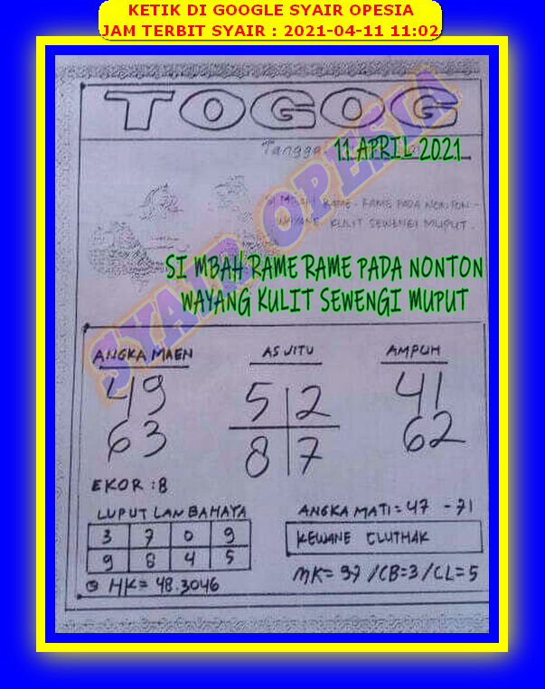 Syair Hk 11 April 2021 Kode Syair Sgp Syair Hk Syair Sydney 2021