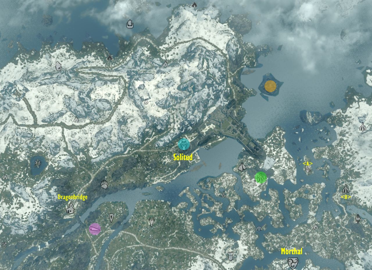 map of eastern Haafingar with Solitud, Dragonbridge and Morthal