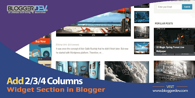 Add 2 or 3 or 4 Columns Widget Section in Blogger