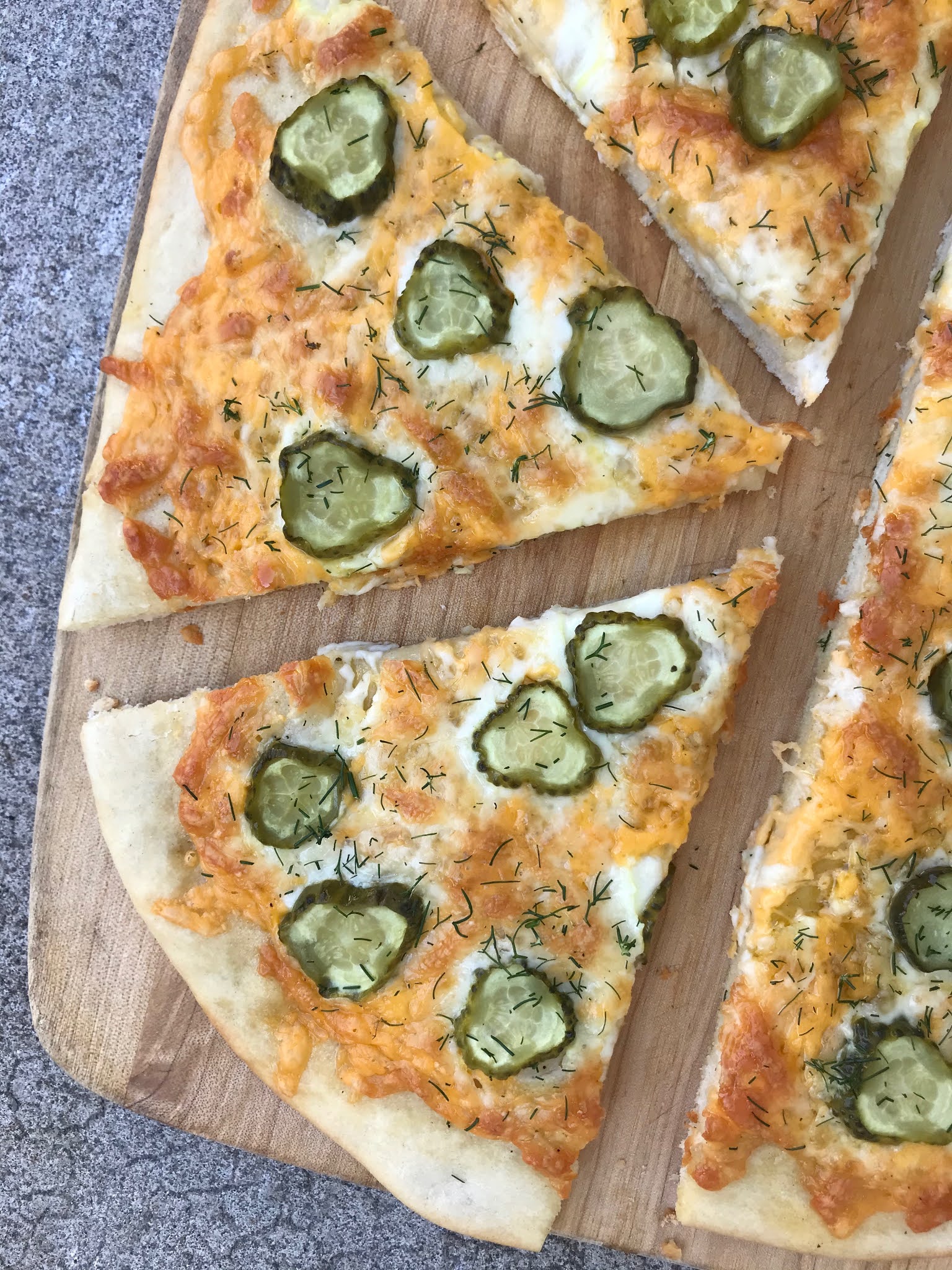 Savory Moments Garlic dill pickle pizza