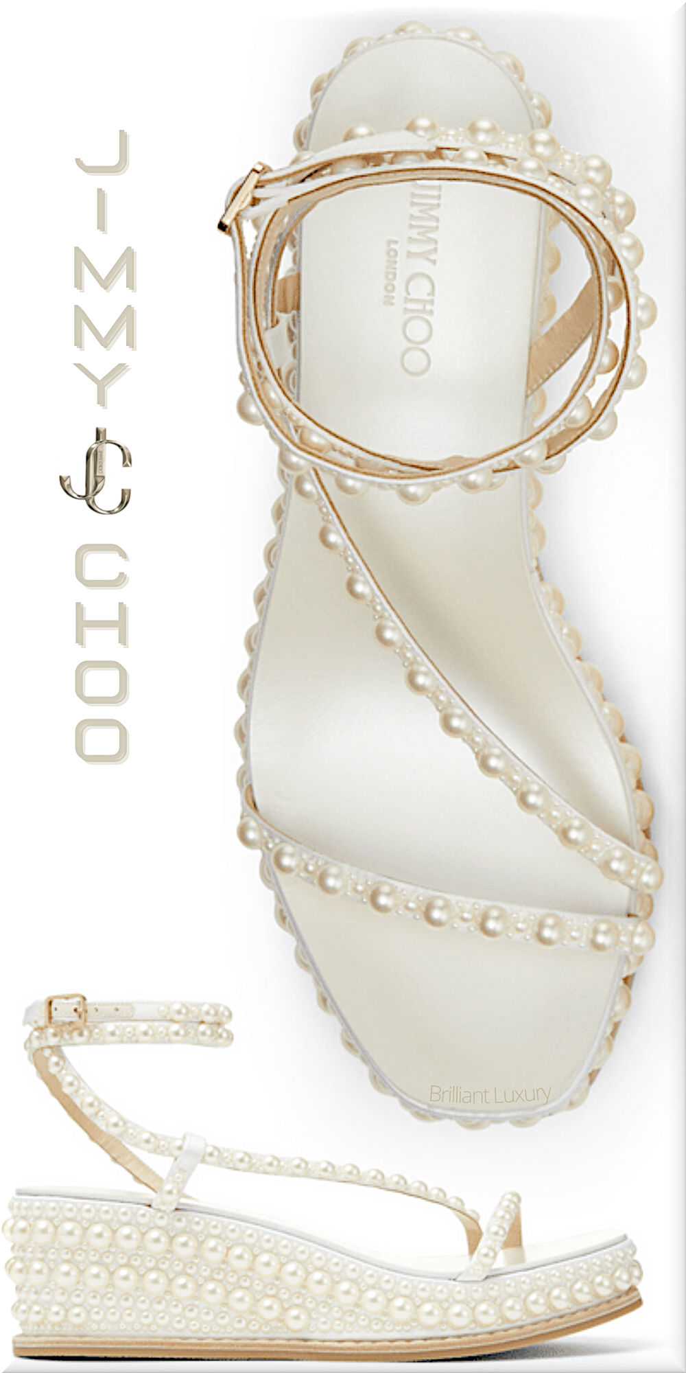 ♦Jimmy Choo Drive white satin wedge sandals with pearl embellishment #jimmychoo #shoes #brilliantluxury ♦Jimmy Choo Drive white satin wedge sandals with pearl embellishment #jimmychoo #shoes #brilliantluxury
